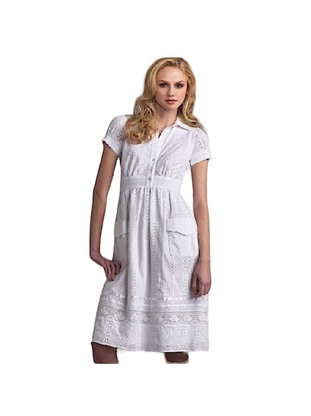 ABS Allen Schwartz Collection Ivory Cotton Eyelet Lace Dress Romantic Feminine 8